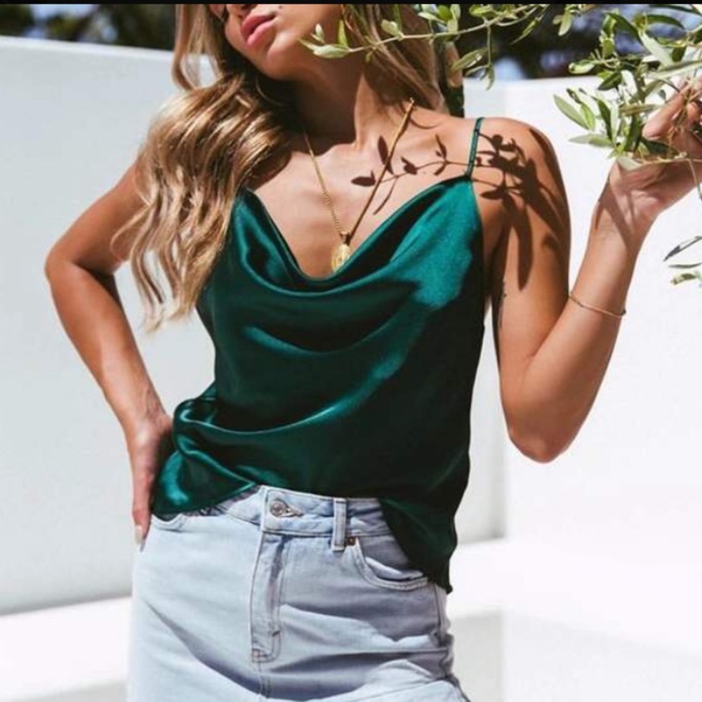 Emerald Green  Satin Cowl Neck Cami